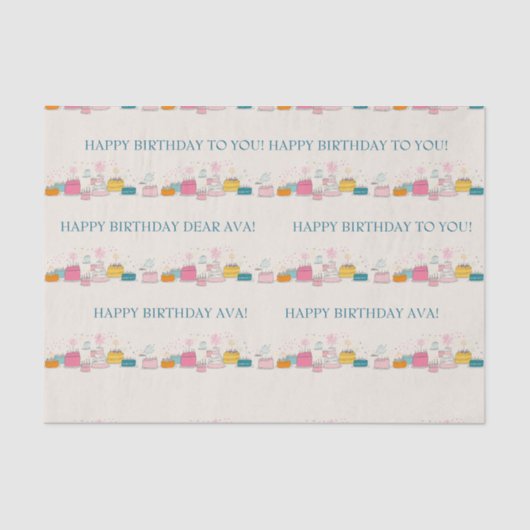 Personalized Party Tissue – Doodle Cakes on Cream Tissuepapier (Voorkant)