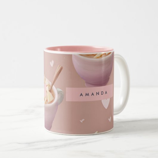 Personalized Pastel Apple Cinnamon Tea Pattern Tweekleurige Koffiemok (Voorkant rechts)