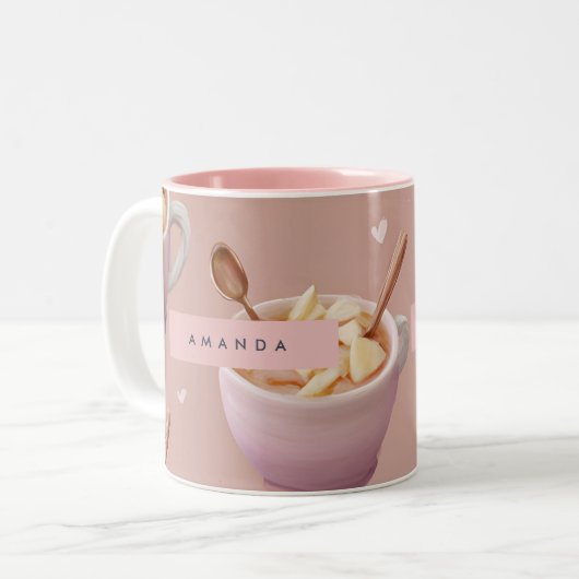 Personalized Pastel Apple Cinnamon Tea Pattern  Tweekleurige Koffiemok (Voorkant links)