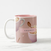 Personalized Pastel Apple Cinnamon Tea Pattern  Tweekleurige Koffiemok (Links)