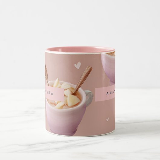 Personalized Pastel Apple Cinnamon Tea Pattern Tweekleurige Koffiemok (Center)