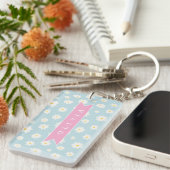 Personalized Pastel Blue Daisy Coquette Girly Cute Sleutelhanger (Voorkant Rechts)