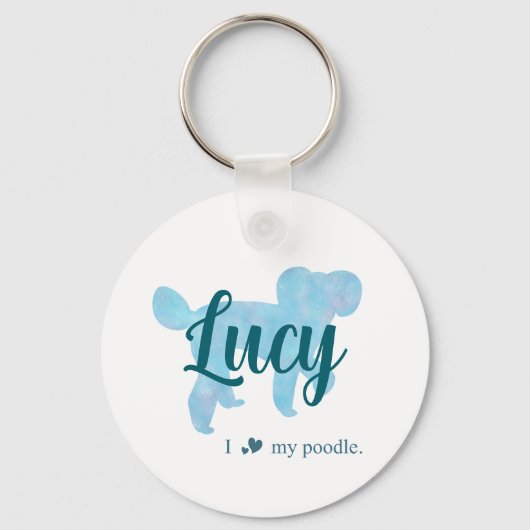 Personalized Pastel Blue Poodle Keychain (Voorkant)