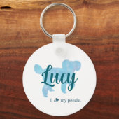 Personalized Pastel Blue Poodle Keychain (Voorkant)