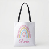 Personalized Pastel boho rainbow  girl Name  Tote Bag (Voorkant)