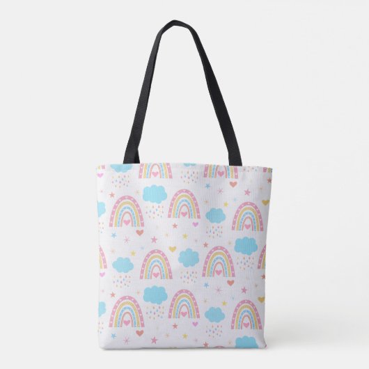 Personalized Pastel boho rainbow  girl Name  Tote Bag (Achterkant)
