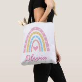 Personalized Pastel boho rainbow girl Name Tote Bag (Dichtbij)