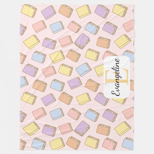 Personalized Pastel Bookish Aesthetic Pattern Pink Fleece Deken (Voorkant)