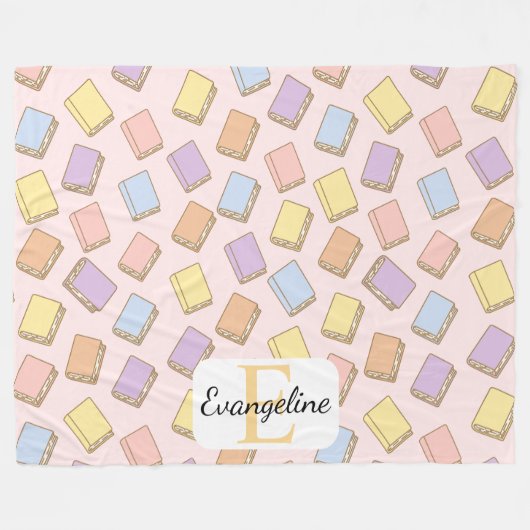 Personalized Pastel Bookish Aesthetic Pattern Pink Fleece Deken (Voorkant (Horizontaal))