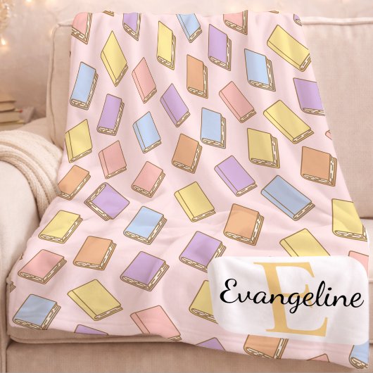 Personalized Pastel Bookish Aesthetic Pattern Pink Fleece Deken