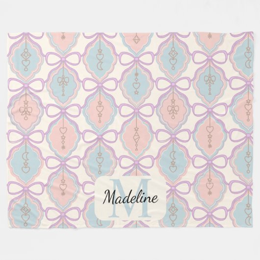 Personalized Pastel Bows Monogram Name Blanket Fleece Deken (Voorkant (Horizontaal))