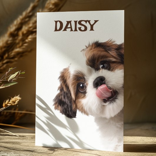 Personalized Pastel Brown Dog Photo & Name Card Briefkaart