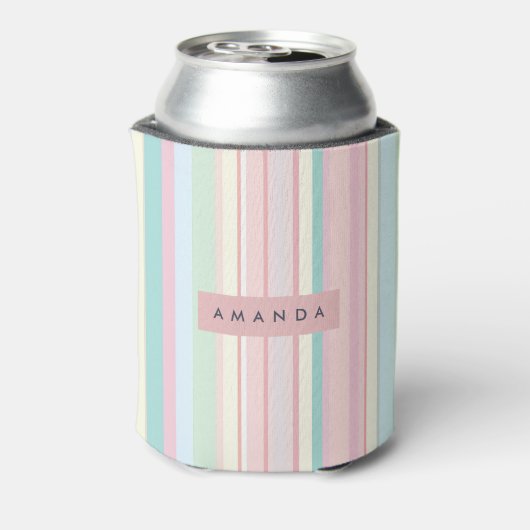Personalized Pastel Candy Stripe Design Blikjeskoeler (Blikje Achterkant)