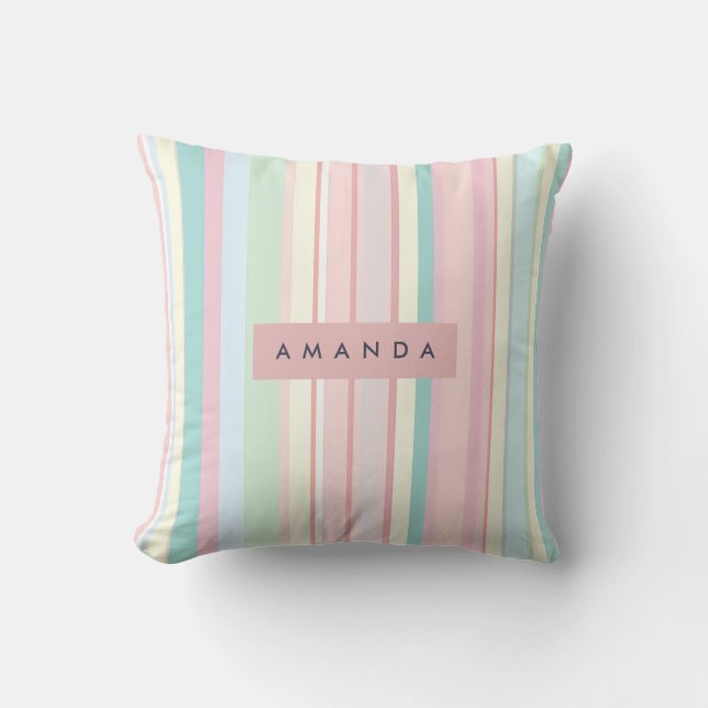 Personalized Pastel Candy Stripe Design Kussen (Voorkant)