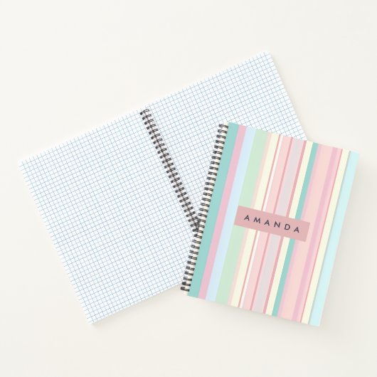Personalized Pastel Candy Stripe Design Notitieboek (Binnen)