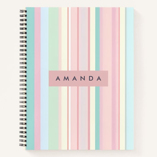 Personalized Pastel Candy Stripe Design Notitieboek (Voorkant)