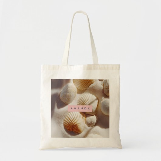 Personalized Pastel Coastal Seashells on Sand  Tote Bag (Voorkant)
