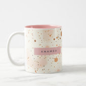Personalized Pastel Confetti Dot Style Tweekleurige Koffiemok (Links)
