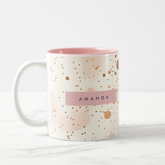 Personalized Pastel Confetti Dot Style Tweekleurige Koffiemok (Links)