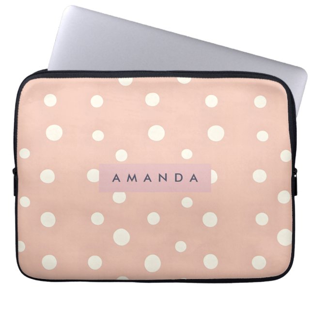 Personalized Pastel Cream Dots on Blush Laptop Sleeve (Voorkant)