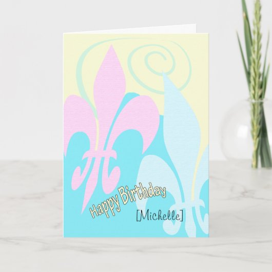 Personalized Pastel Fleur de Lis Art Birthday Kaart (Voorkant)