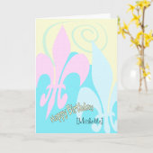 Personalized Pastel Fleur de Lis Art Birthday Kaart (Gele Bloem)