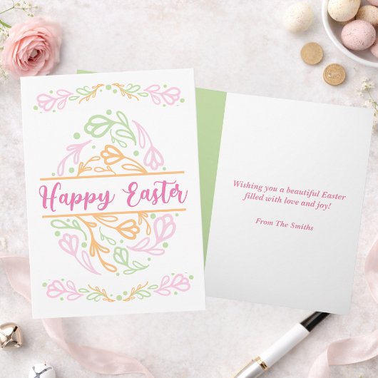 Personalized Pastel Floral Easter Egg Happy Easter Kaart