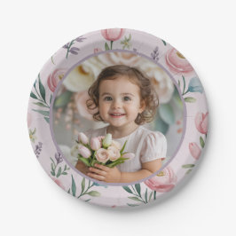 Personalized Pastel Floral Photo Birthday Girl  Papieren Bordje