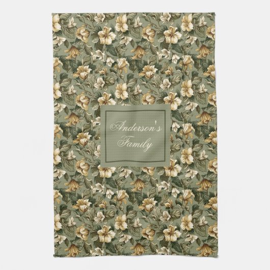 Personalized Pastel Foliage Shabby Chic Towel  Theedoek (Verticaal)