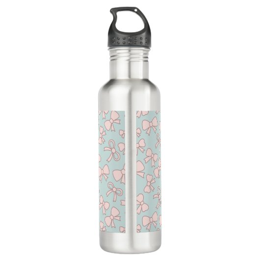 Personalized Pastel Girly Cute Bow Name Pink Blue Waterfles (Achterkant)