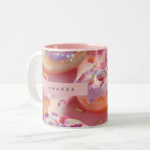 Personalized Pastel Glittering Pink Donut Dream Tweekleurige Koffiemok (Voorkant links)