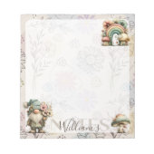 Personalized Pastel Gnome & Mushroom Floral Spring Notitieblok (Voorkant)
