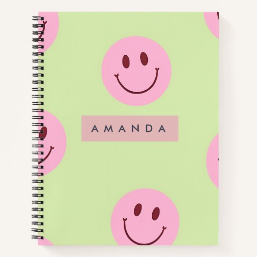 Personalized Pastel Green & Pink Smiley Face  Notitieboek (Voorkant)