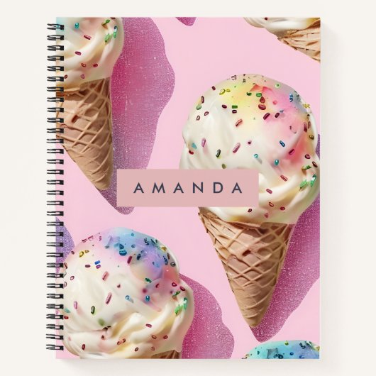 Personalized Pastel Ice Cream Cone with Sprinkles Notitieboek (Voorkant)