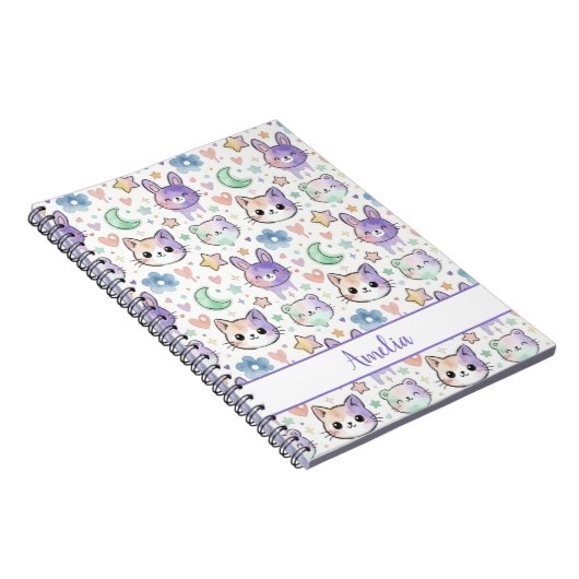 Personalized Pastel Kawaii Animal Notebook Notitieboek (Rechterzijde)