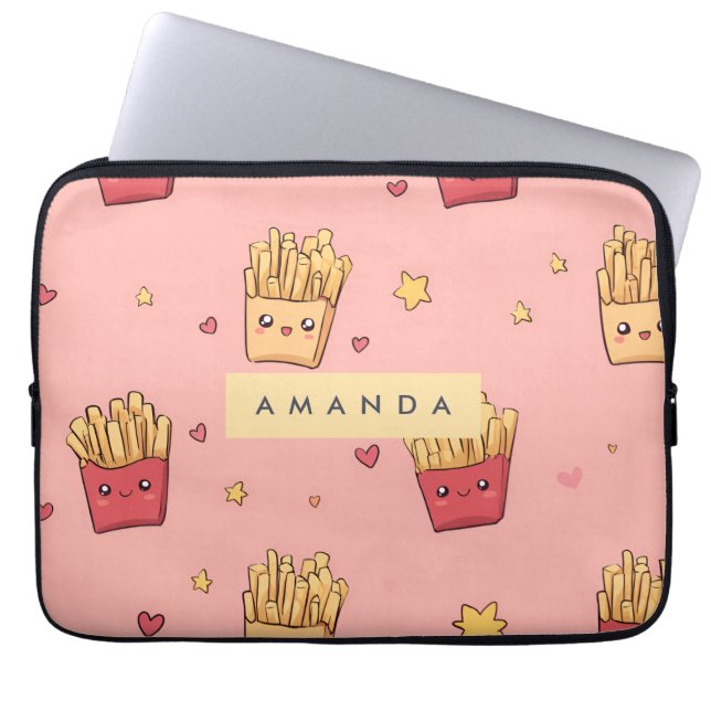 Personalized Pastel Kawaii French Fries Pattern Laptop Sleeve (Voorkant)