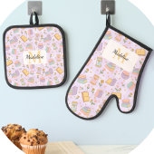Personalized Pastel Kitchen Magic Lavender Ovenwant & Pannenlap Set