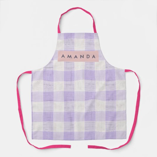 Personalized Pastel Lavender Gingham Plaid Schort (Voorkant)