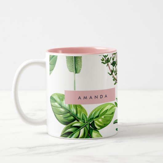Personalized Pastel Lush Garden Herbs  Tweekleurige Koffiemok (Links)