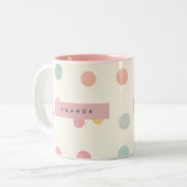 Personalized Pastel Macaron Polka Dot  Tweekleurige Koffiemok (Voorkant links)