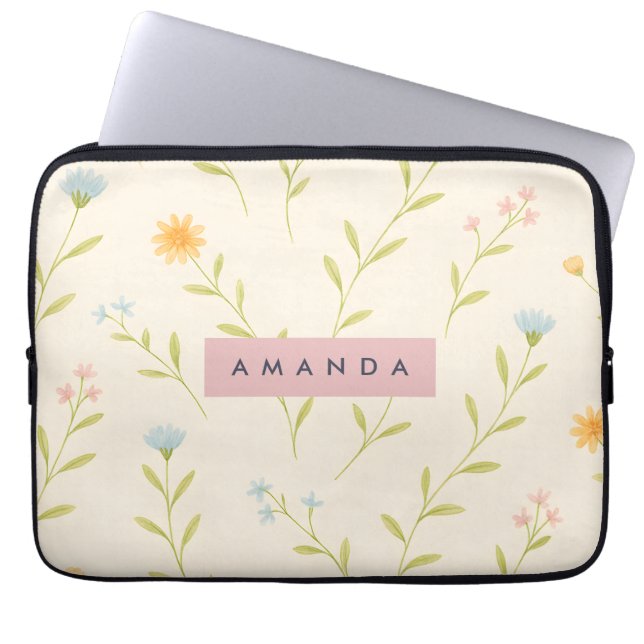 Personalized Pastel Meadow Wildflower Laptop Sleeve (Voorkant)