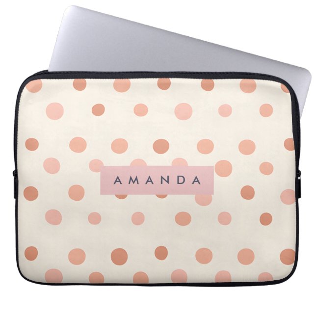 Personalized Pastel Peach & Blush Polka Dot  Laptop Sleeve (Voorkant)