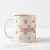 Personalized Pastel Peach & Blush Polka Dot  Tweekleurige Koffiemok (Links)