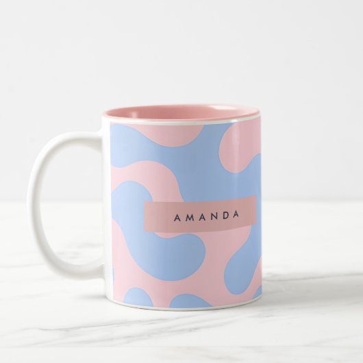 Personalized Pastel Pink and Baby Blue Abstract Tweekleurige Koffiemok (Links)