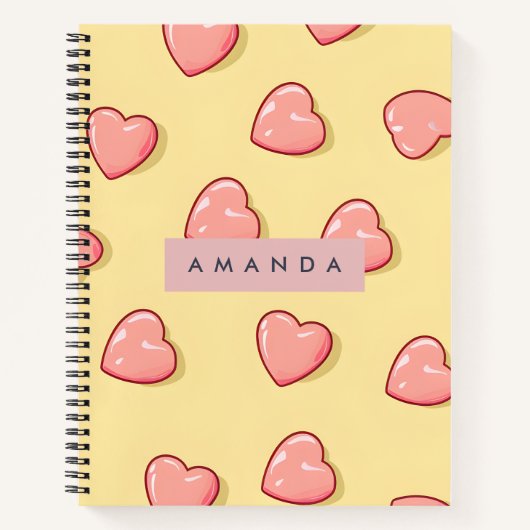 Personalized Pastel Pink Candy Heart  Notitieboek (Voorkant)
