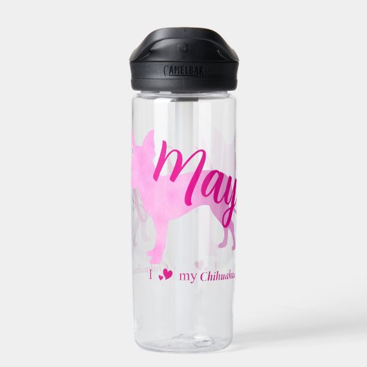 Personalized Pastel Pink Chihuahua Water Bottle Waterfles (Achterkant)