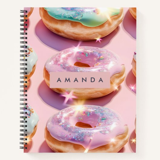 Personalized Pastel Pink Donut Sparkle Notitieboek (Voorkant)