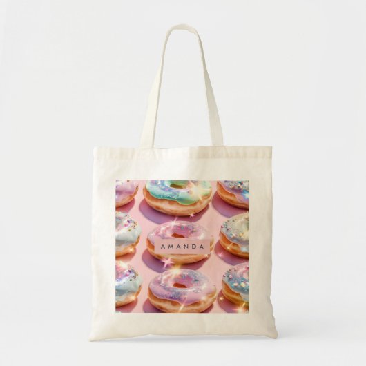 Personalized Pastel Pink Donut Sparkle Tote Bag (Voorkant)