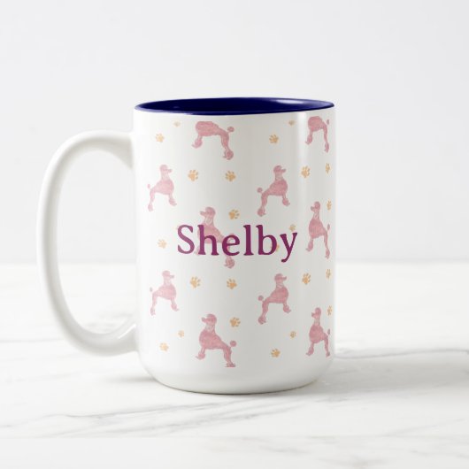 Personalized pastel pink Poodle Pattern Tweekleurige Koffiemok (Links)
