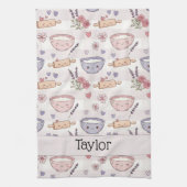 Personalized Pastel Pink Purple Kawaii Heart Theedoek (Verticaal)